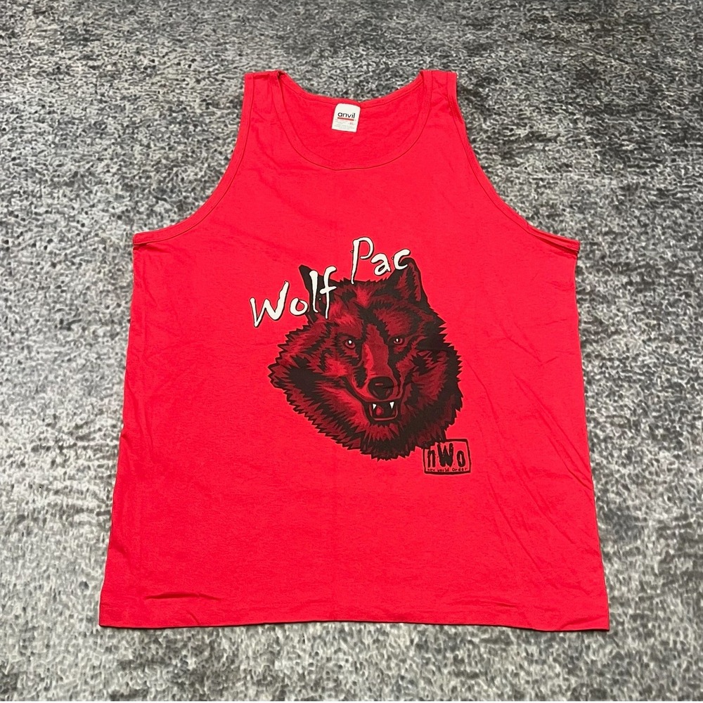 Vintage 90s NWO Wolf Pac Tank Top Shirt Mens XL Red WWF Wrestling Anvil